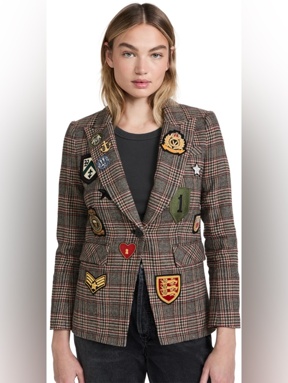 Plaid Patchwork Blazer - Women’s Brown Plaid Jacket